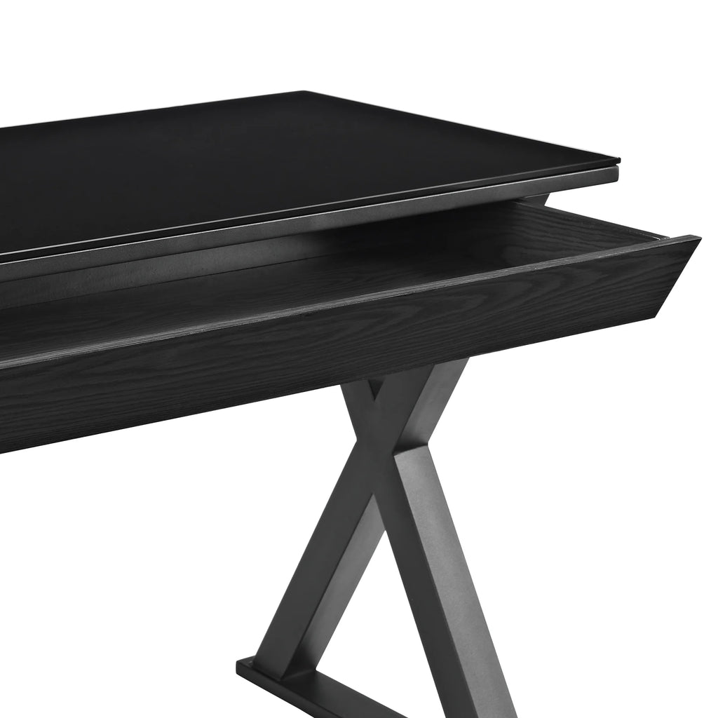 Black Glass Top Wood Computer Desk B12684