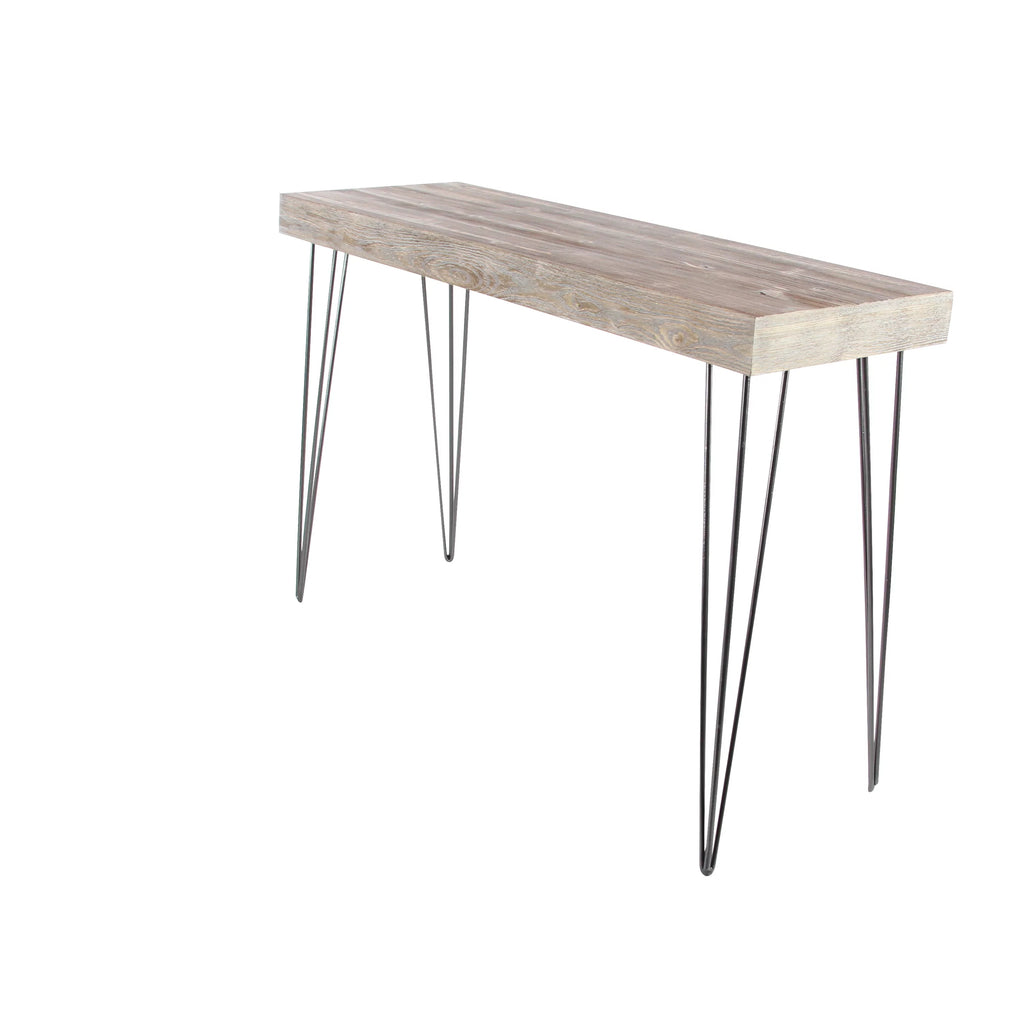 Brown Wood Console Table with Black Metal Hairpin Legs A8589