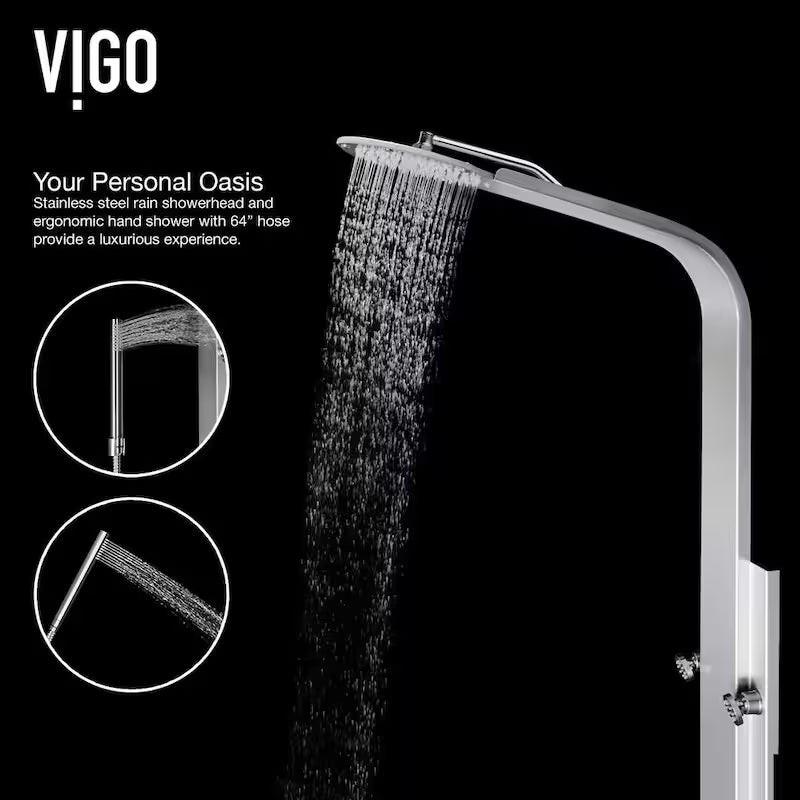 6-Jet Shower Panel System with Rainhead and Hand Shower Wand in Stainless Steel D9074