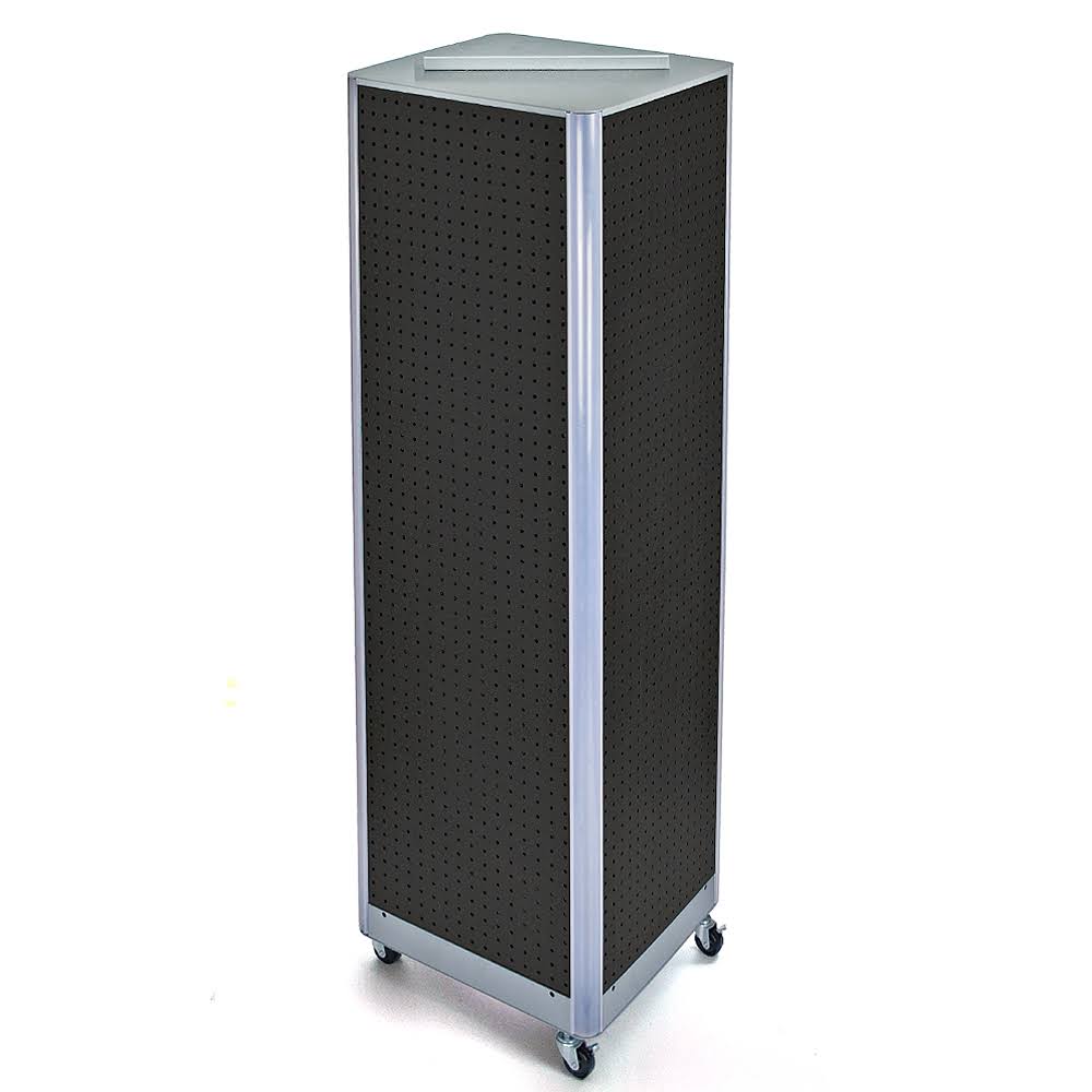 Black Four-Sided Pegboard Floor Display on Wheeled Base P265659