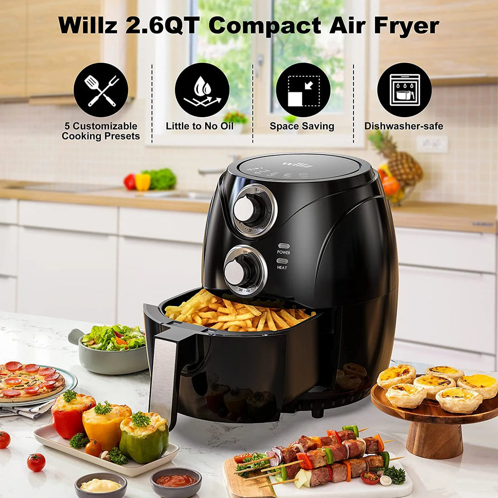 Compact Electric Air Fryer, Non-Stick Basket, 2.6 Quart, 1200W, Black L49524