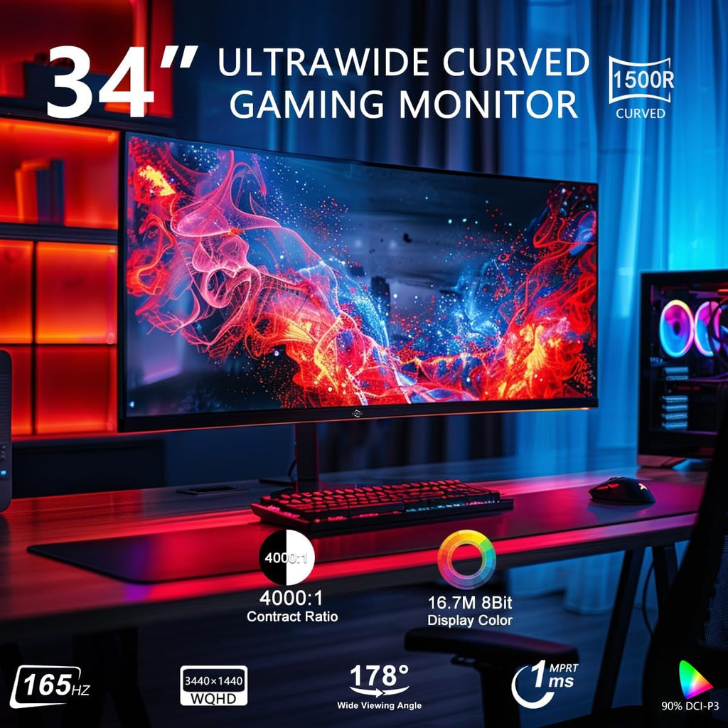 34 Inch Ultrawide Curved UWQHD 165Hz Frameless Gaming Monitor K426577