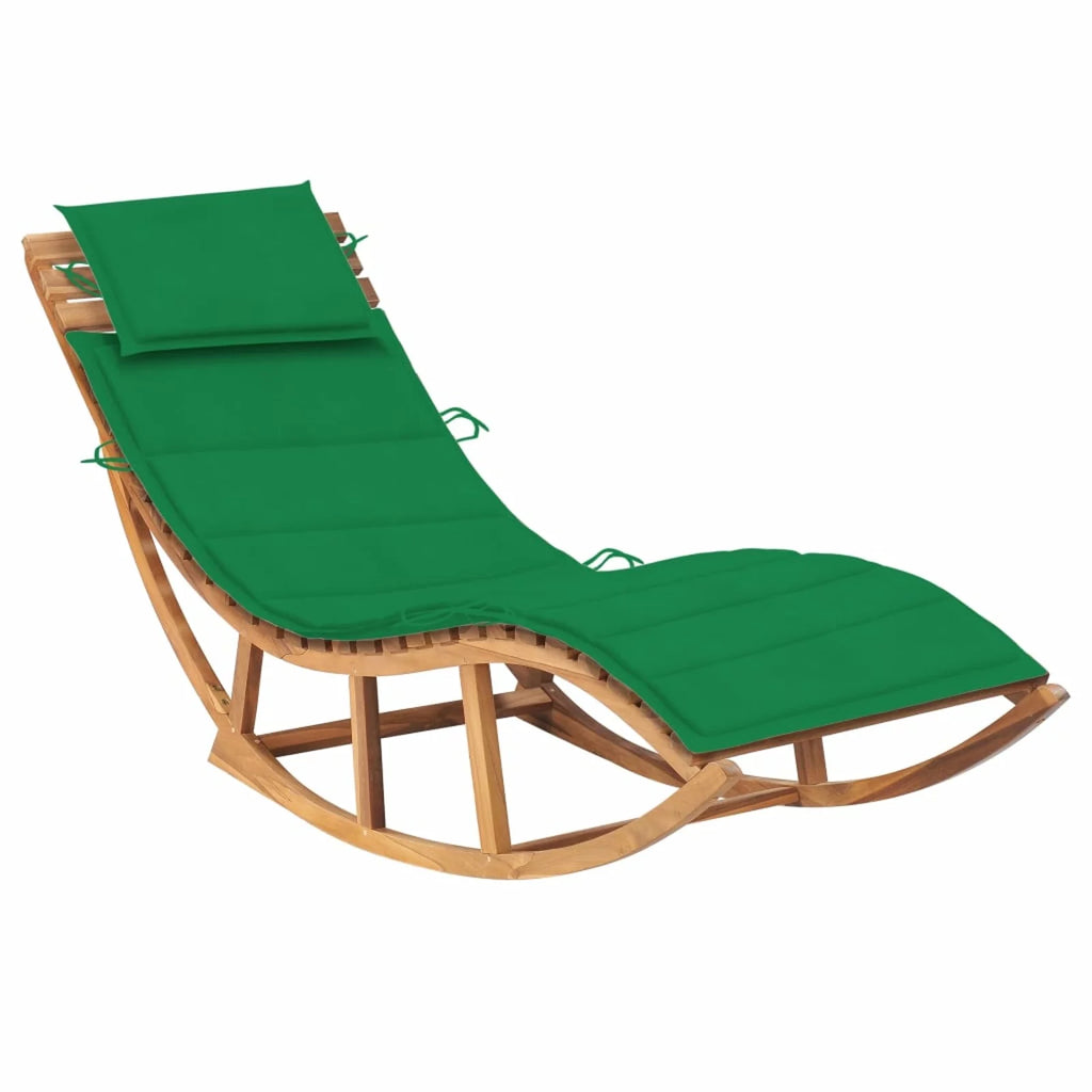 Wooden Rocking Sun Lounger with Green Cushion C897353