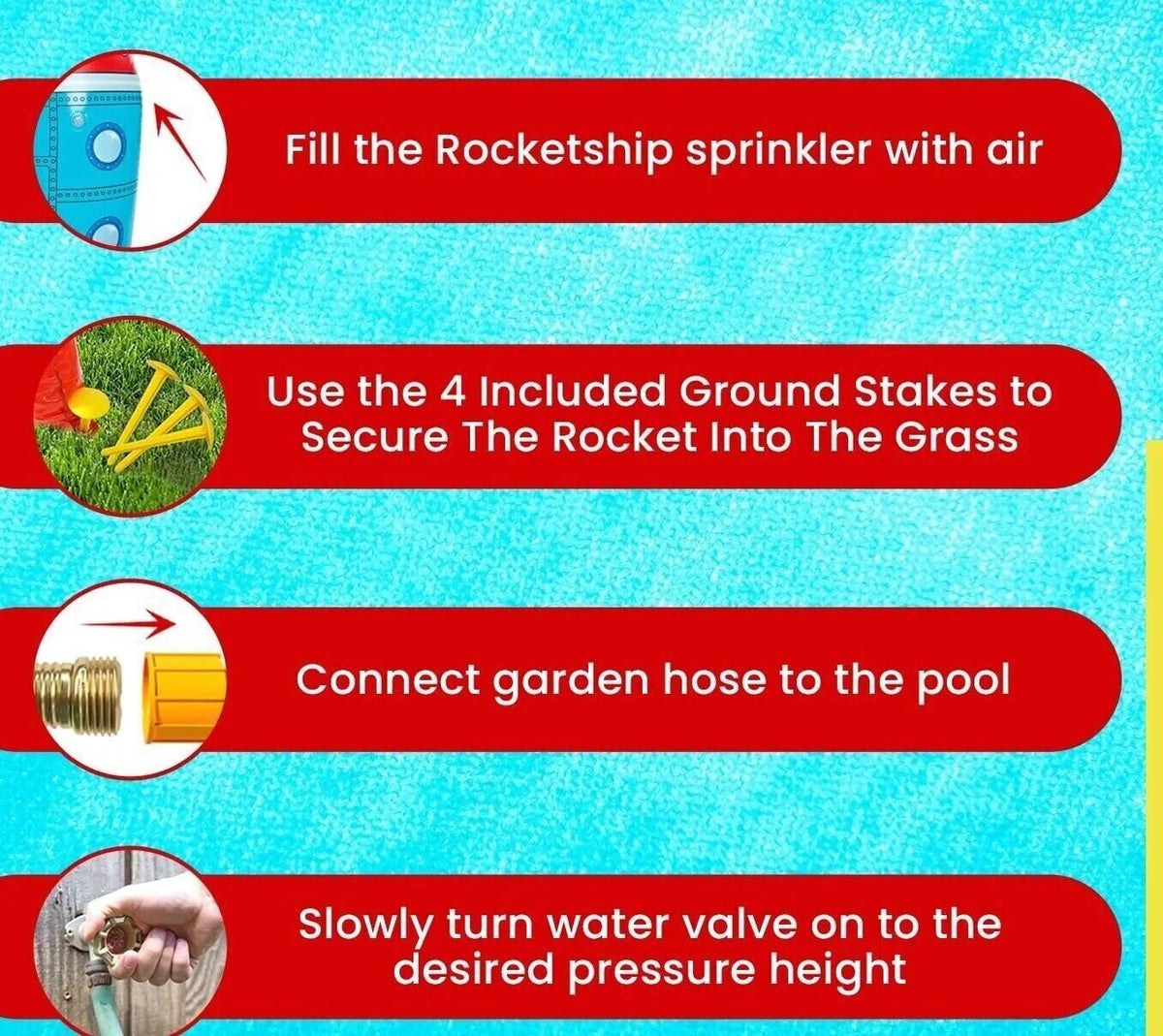 Inflatable Rocket Ship Water Sprinkler Toy Attach to Hose C96201