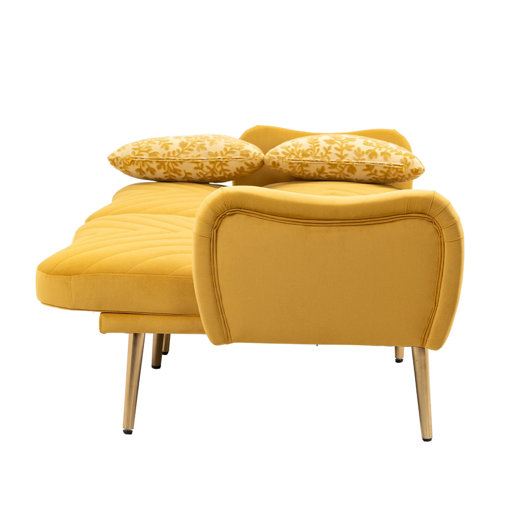 Velvet Loveseat Sofa with 2 Bolster Pillows R42720