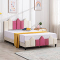 Pink and White Upholstered Twin Platform Bed Frame with Headboard B7733