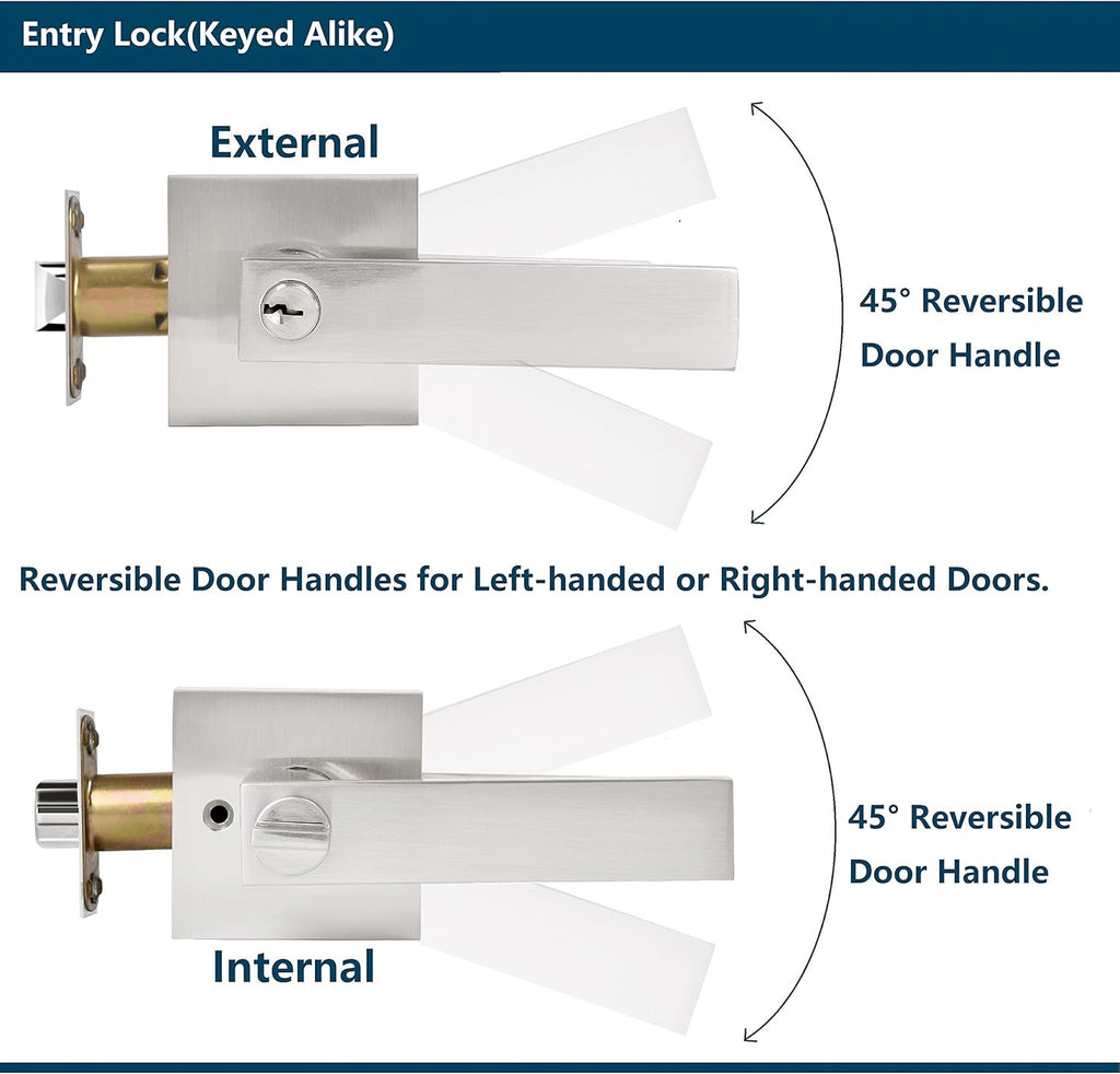 5 Pack Keyed Entry Lever Lock Handle Satin Nickel Finish K5311