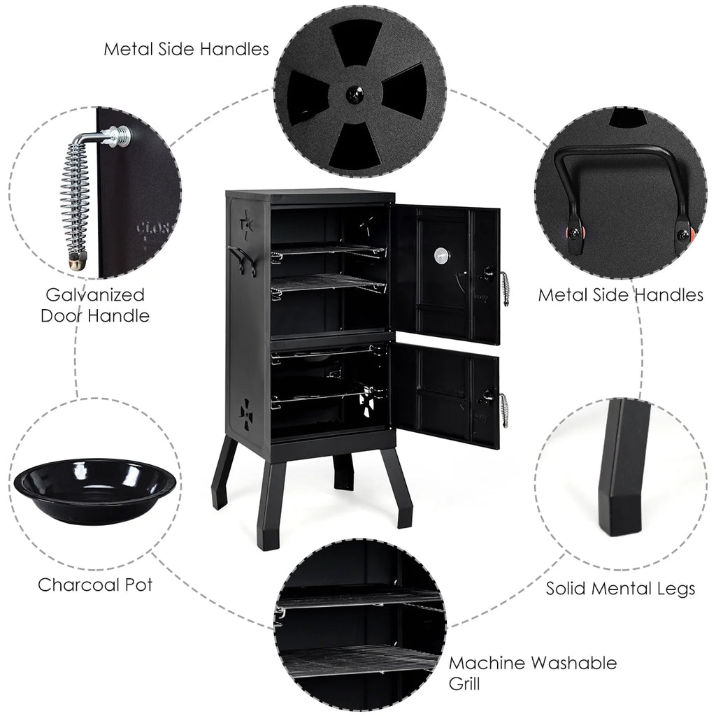 Vertical Charcoal Smoker BBQ Grill with Temperature Gauge M523