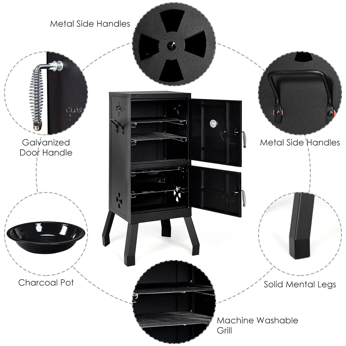Vertical Charcoal Smoker BBQ Grill with Temperature Gauge M523
