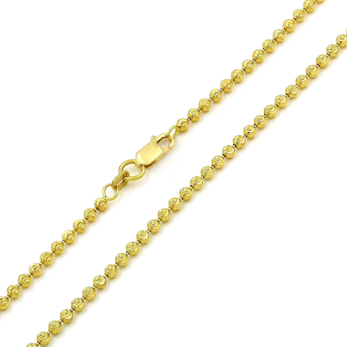 14K Yellow Gold 2.5mm Ball Bead Moon Cut Chain Necklace M2667