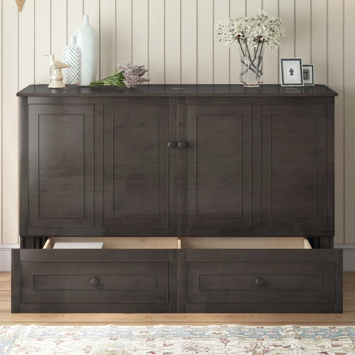 Queen Size Murphy Bed Cabinet with Storage Drawer L3979