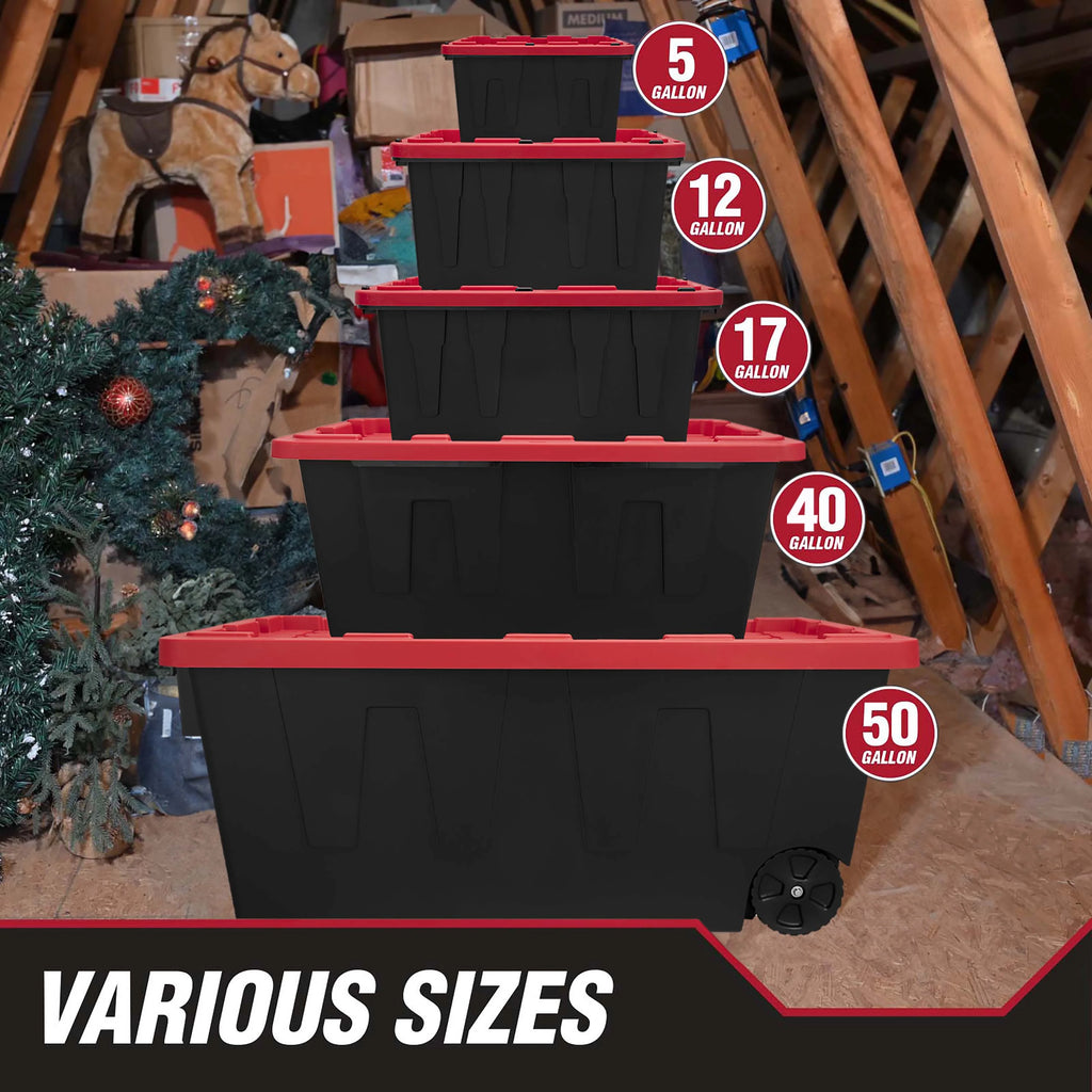 Black 50 Gallon Plastic Storage Bin with Snap Lid K653