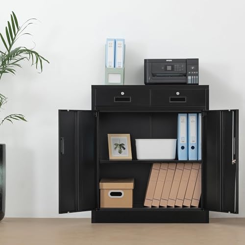 Black 36" Locking Steel Storage Cabinet with Adjustable Shelves O294936