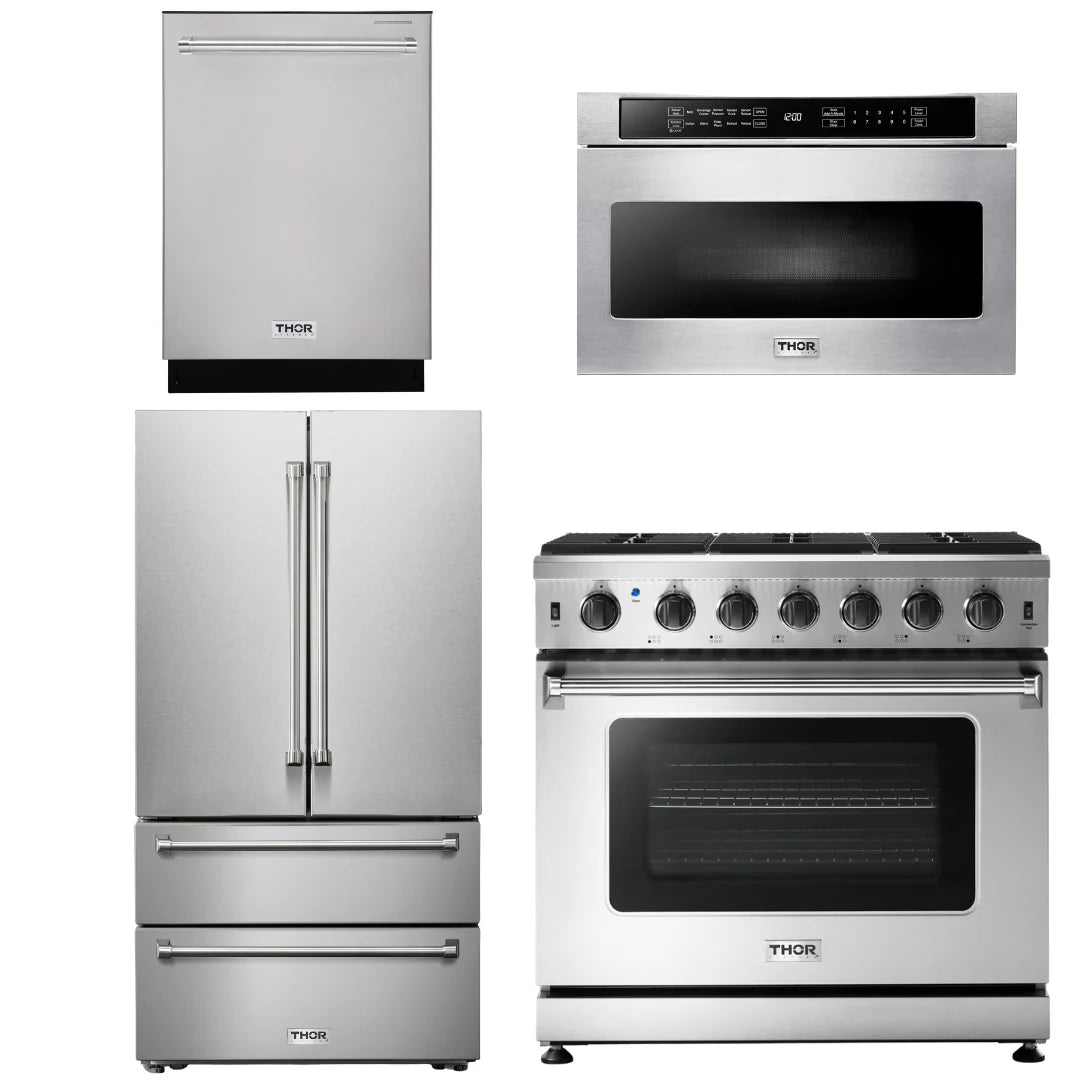 36 Propane Gas Range, Microwave, Refrigerator, Dishwasher X4658