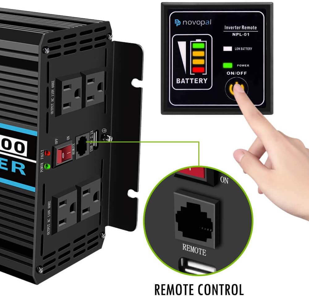 1500 watt Pure Sine Wave Power Inverter 12V to 110V/120V 4 AC Outlets N9306