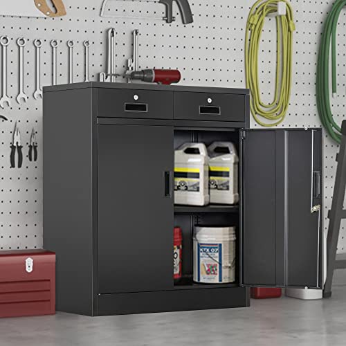 Black 36" Locking Steel Storage Cabinet with Adjustable Shelves O294936
