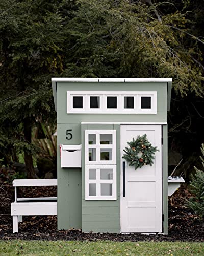Modern Outdoor Wooden Playhouse with Picnic Table, Mailbox and Outdoor Grill Q68435