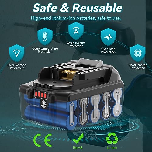 2-Pack 6.0Ah Lithium-ion Battery Compatible with Makita 18V D547106