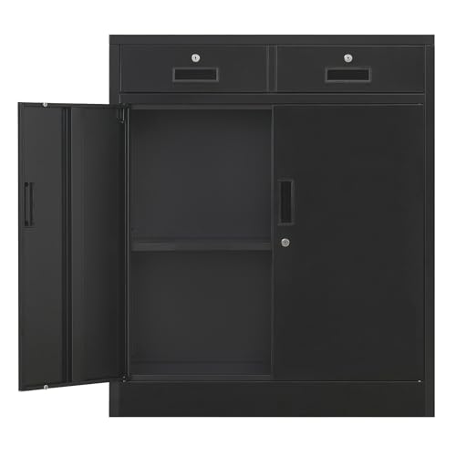 Black 36" Locking Steel Storage Cabinet with Adjustable Shelves O294936