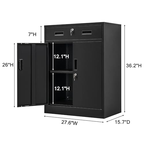 Black 36" Locking Steel Storage Cabinet with Adjustable Shelves O294936