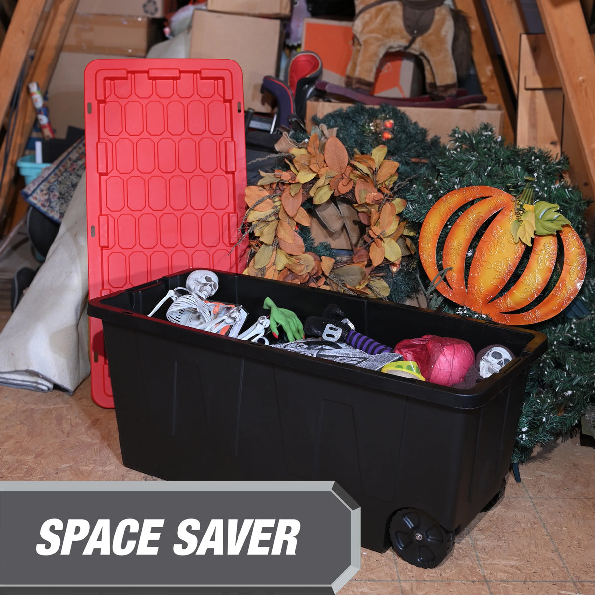 Black 50 Gallon Plastic Storage Bin with Snap Lid K653