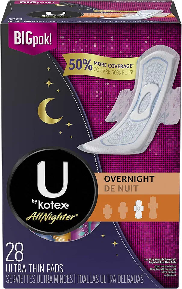 Ultra Thin Overnight Pads with Wings, Unscented, 28 Count X823219