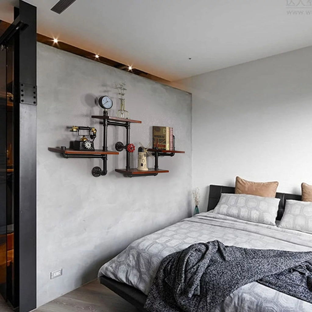 Industrial Pipe Wall-Mounted Wood Shelving Z78568