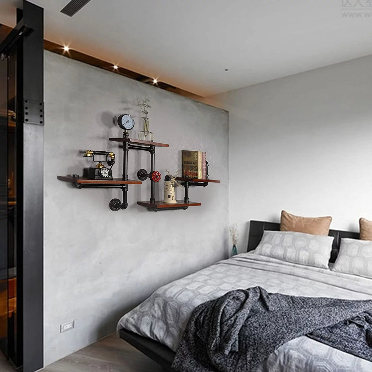 Industrial Pipe Wall-Mounted Wood Shelving Z78568