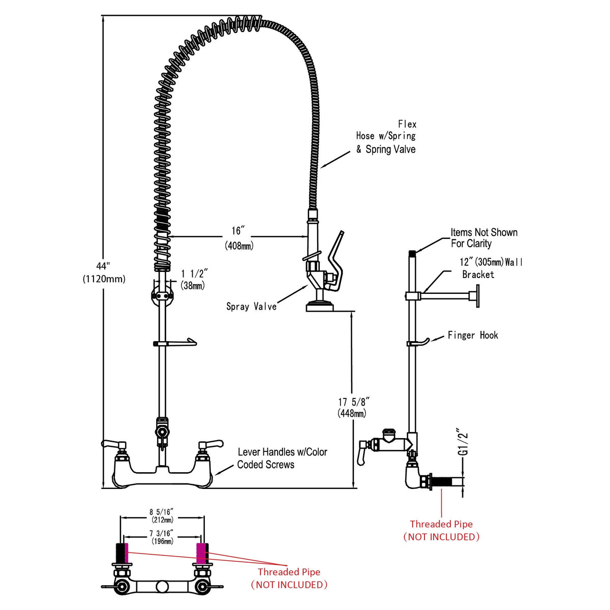 Pull Down Commercial Kitchen Faucet with 12" Add-On Faucet Kit W686737