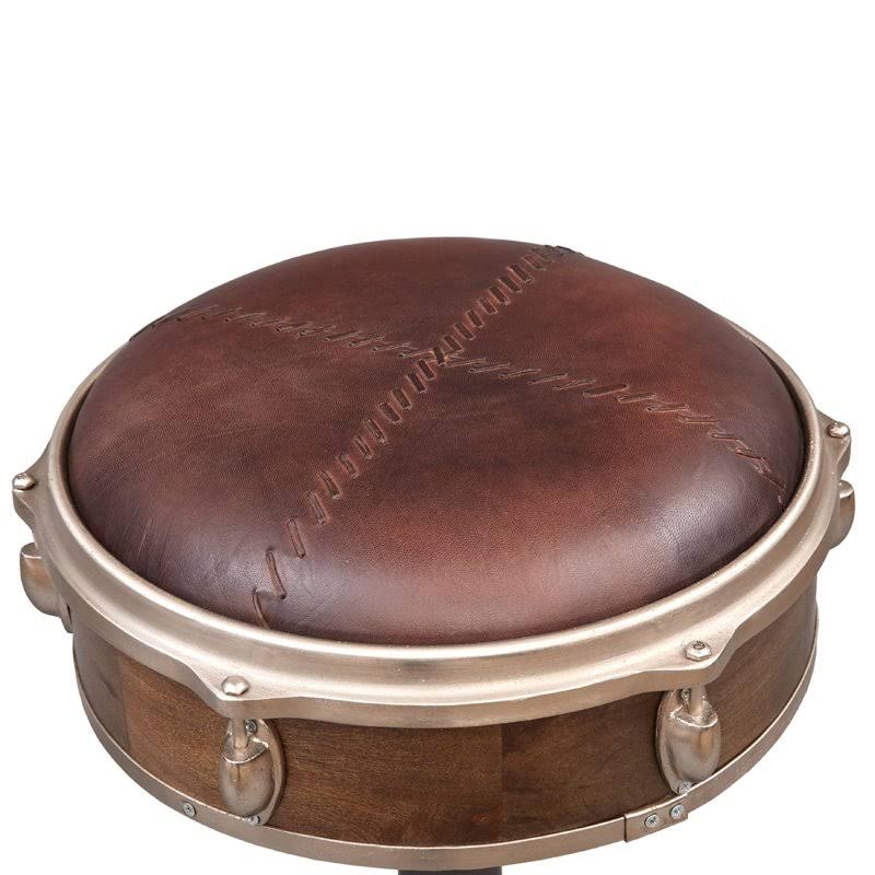 Cast Iron Framed Leather Bar Stool Brown / Brass F17345