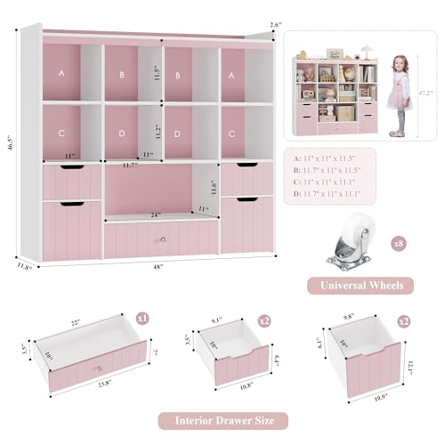 48" W Kids Toy Storage Organizer with Removable Bins and Drawers, Grey A47807