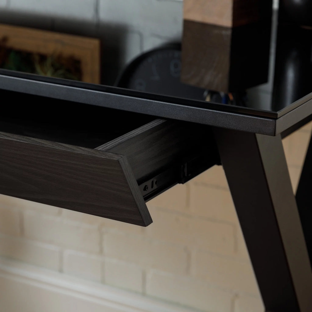 Black Glass Top Wood Computer Desk B12684