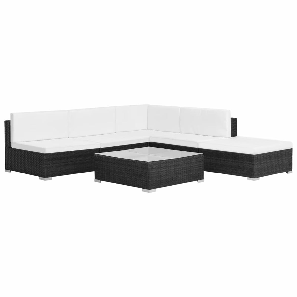 6 Piece Poly Rattan Outdoor Sectional Sofa Set with Coffee Table and Ottoman V22658