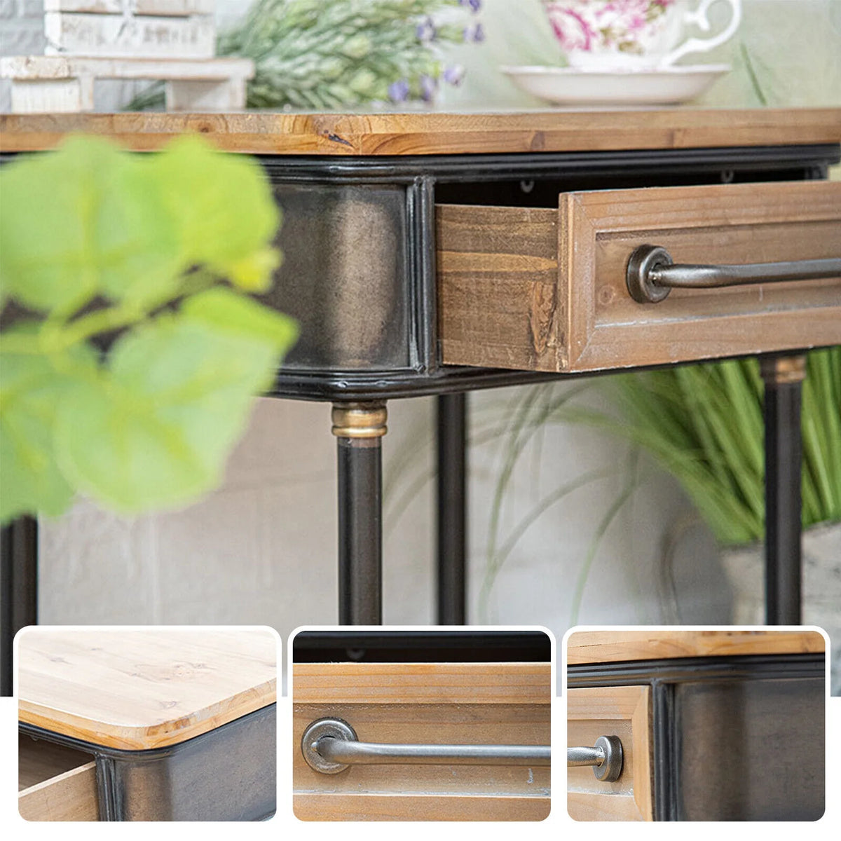 Mid Century One Drawer Wood Side Table with Storage G16615