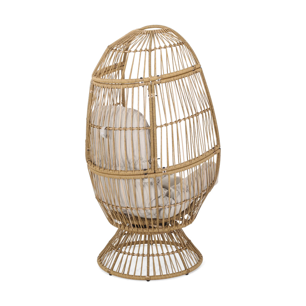 Light Brown Wicker Swivel Egg Chair with Cushion M185