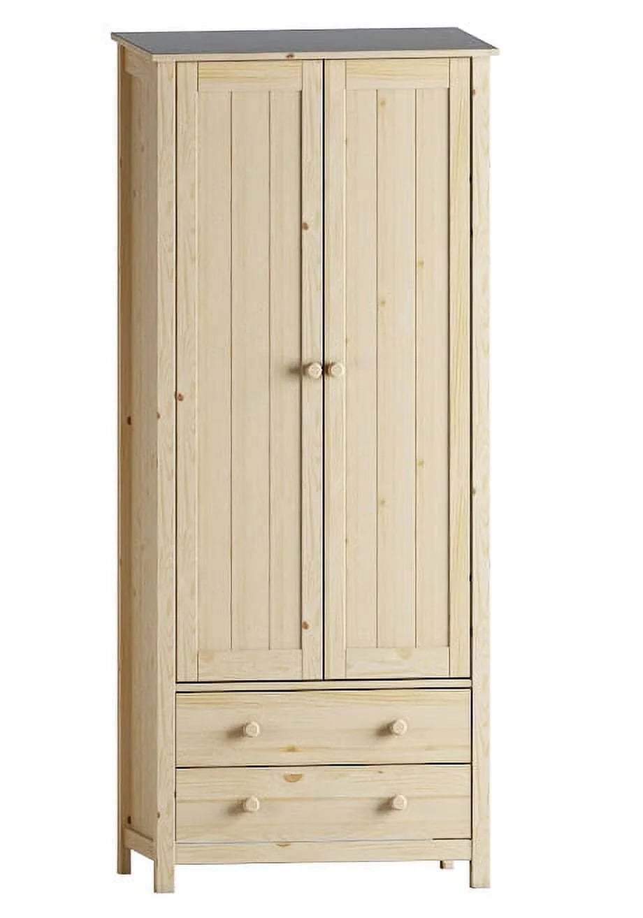 Unfinished Wood Wardrobe Closet with 2 Doors and 2 Drawers A9340