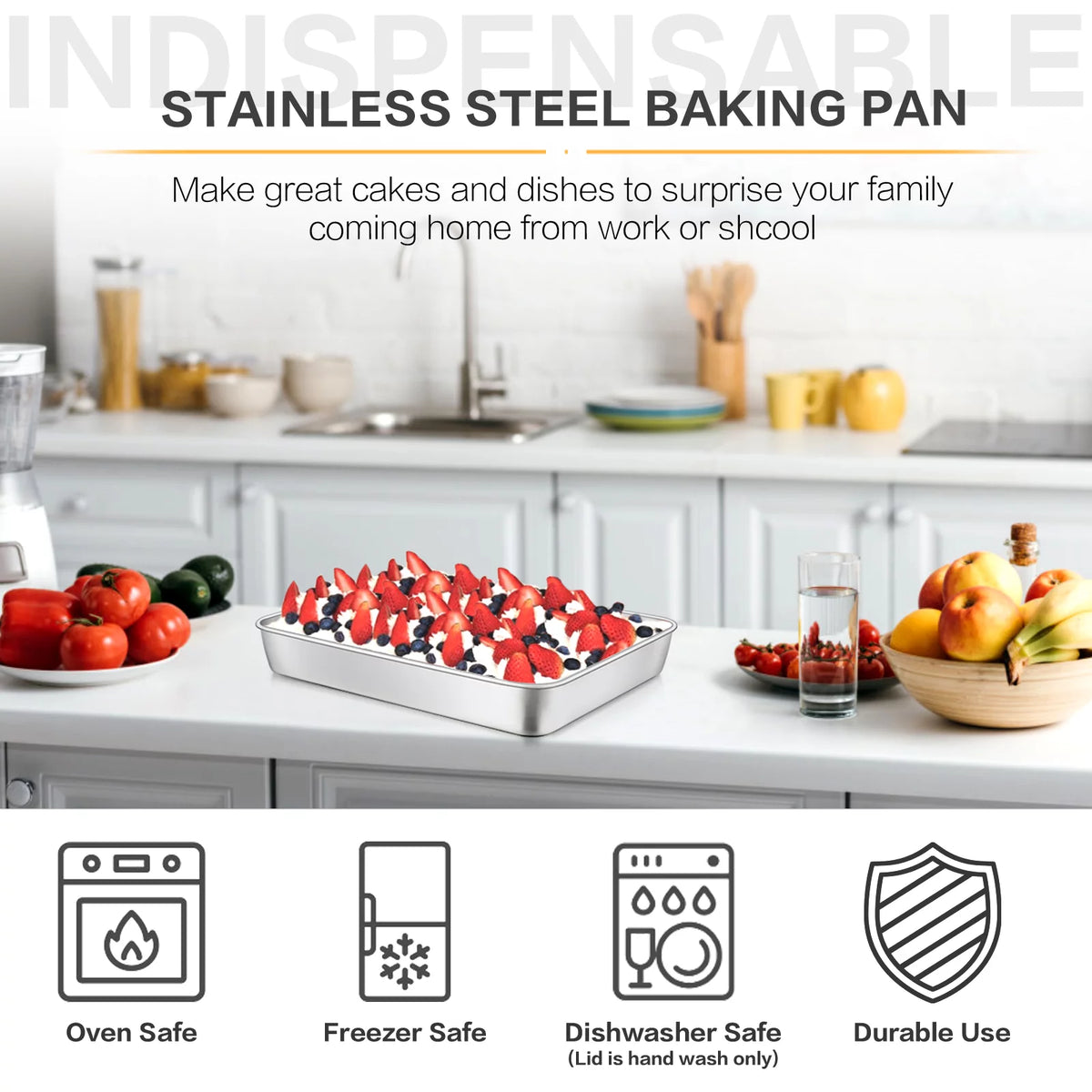 Stainless Steel Baking Pan with Lid Rectangle Sheet Cake Pans Set of 4 T36644