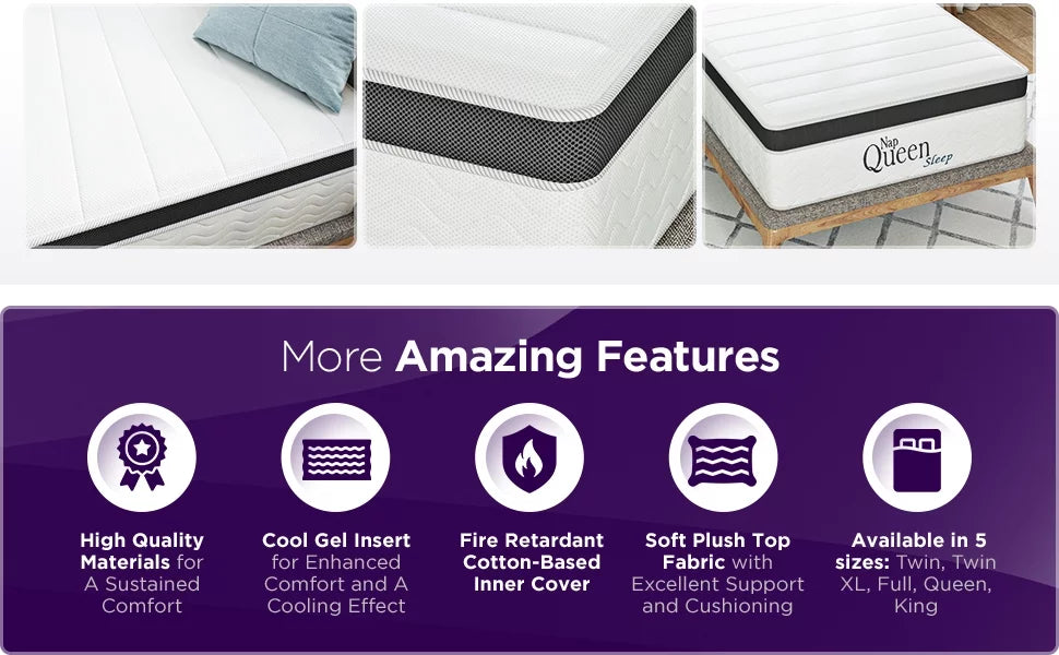 Queen 8” Hybrid Cool Gel Memory Foam and Coils Mattress R38067