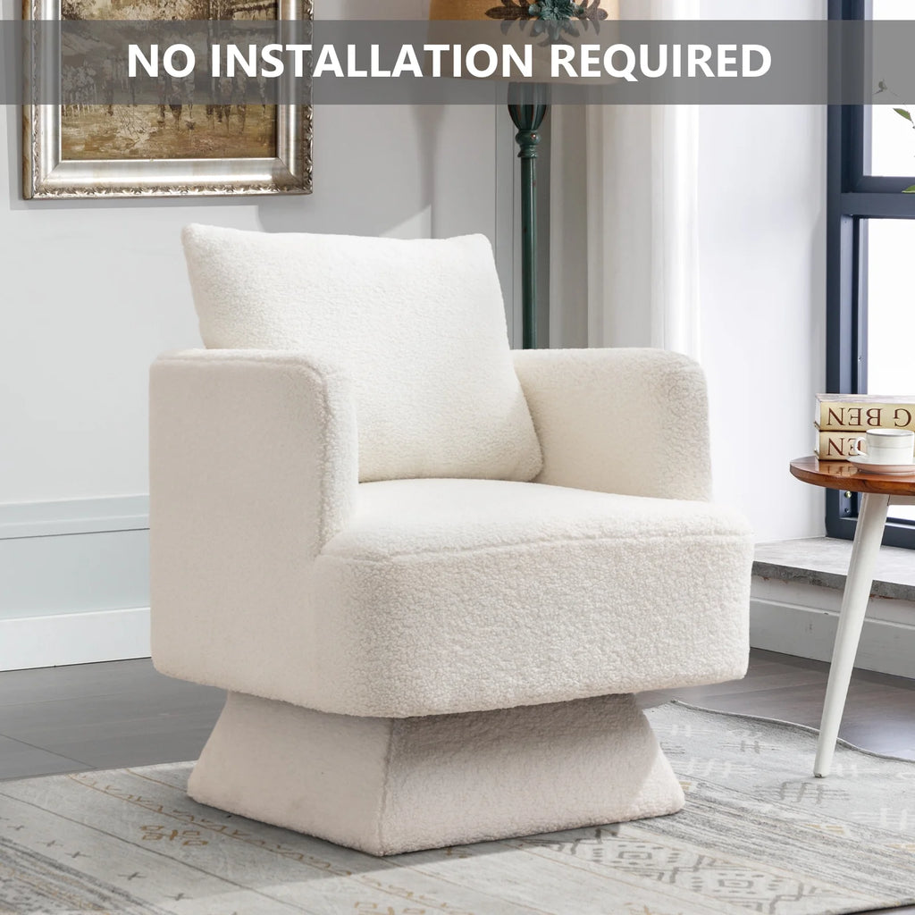 Beige Lamb Wool Swivel Accent Chair F656490