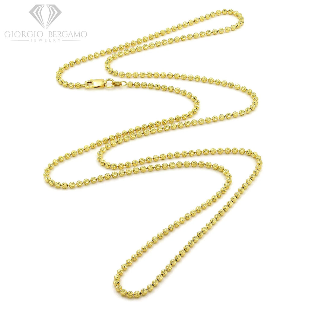 14K Yellow Gold 2.5mm Ball Bead Moon Cut Chain Necklace M2667
