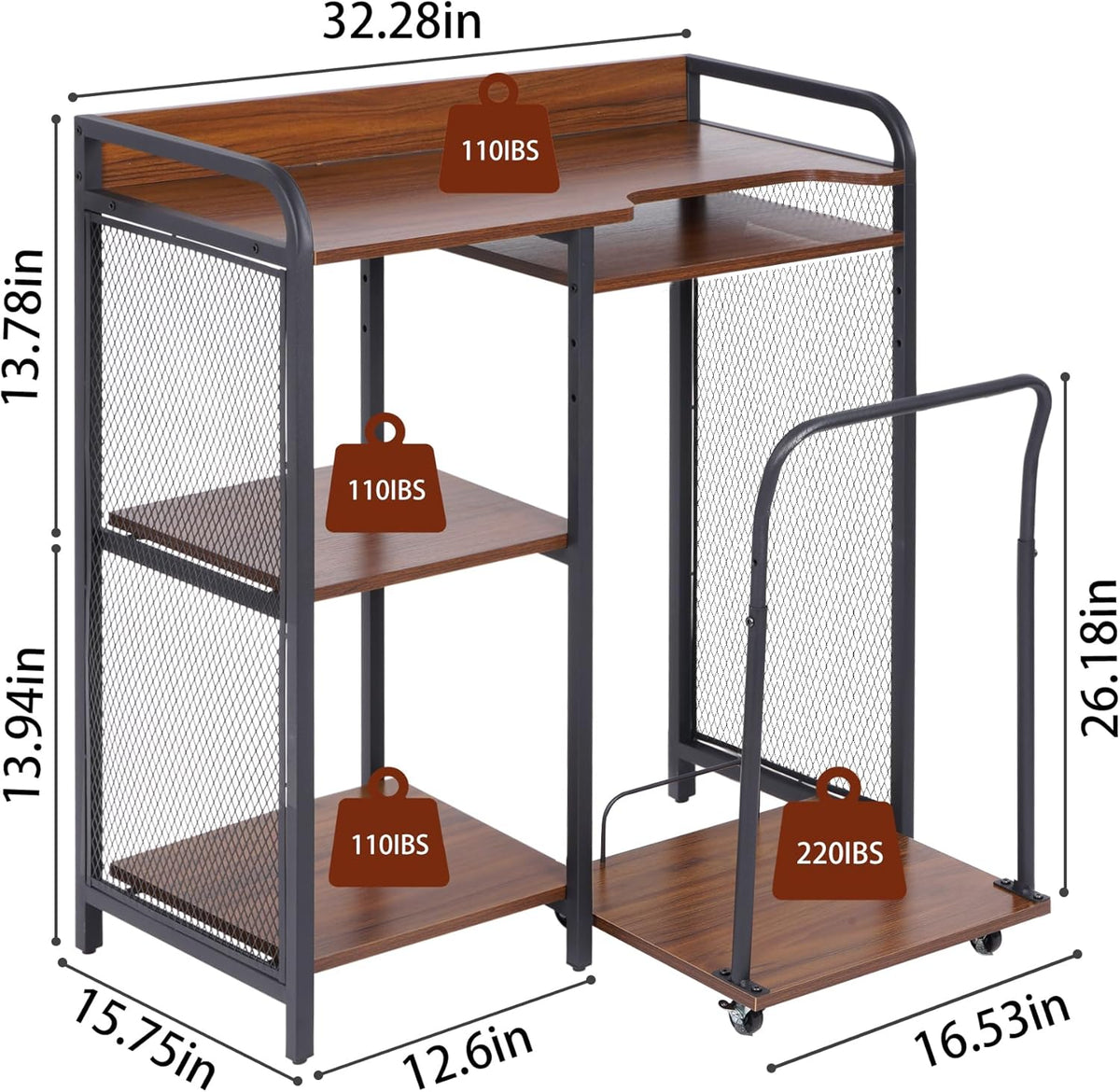 Printer Stand with Storage, 3 Tier Printer Table with Adjustable Storage Rack J5938