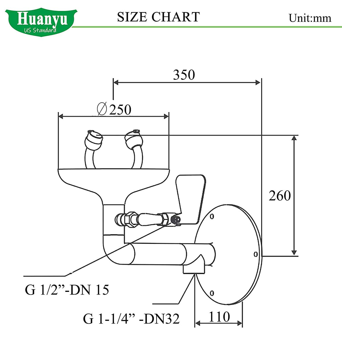 Eye Wash Station Wall Mount Stainless Steel Emergency Eyewash Station with Eye Wash Sign J1250
