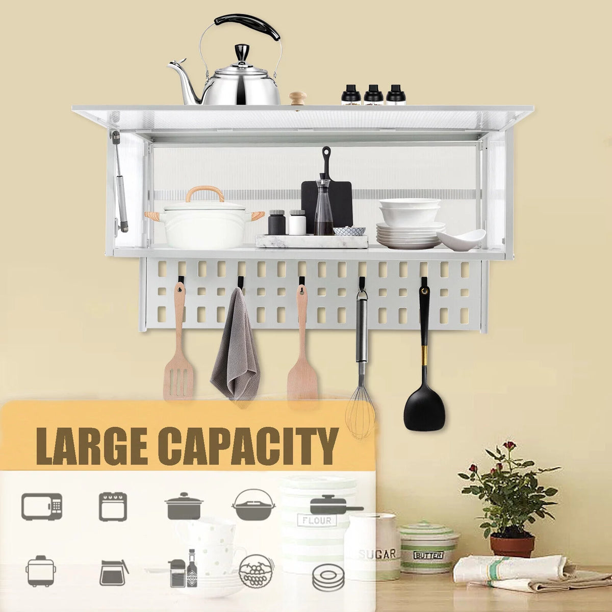 Wall-Mounted Cabinet with Storage Shelf White Translucent S21062