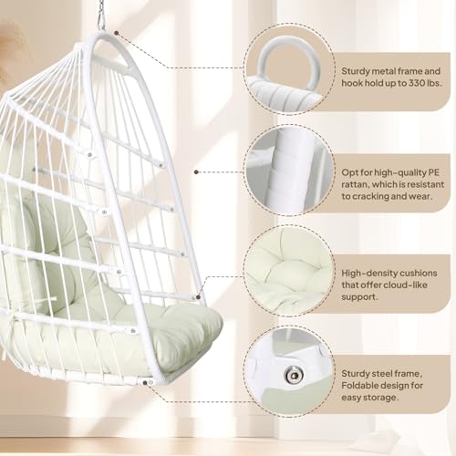 Foldable Wicker Rattan Hanging Egg Chair with Cushion W1964