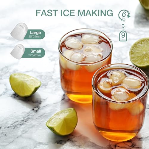 Countertop Ice Maker, 9 Cubes in 6 Mins, 26lbs in 24Hrs, 2 Sizes of Bullet Ice, Auto-Cleaning, Portable Ice Machine with Handle, Basket and Scoop R83026