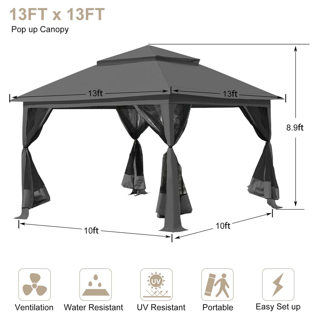 13 x 13 ft Pop up Gazebo Canopy Shelter with Mosquito Netting F72853