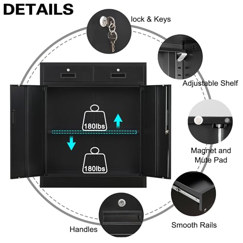 Black 36" Locking Steel Storage Cabinet with Adjustable Shelves O294936