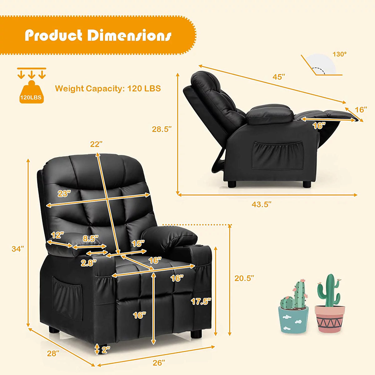 Kids Recliner Chair with Cup Holder C36919