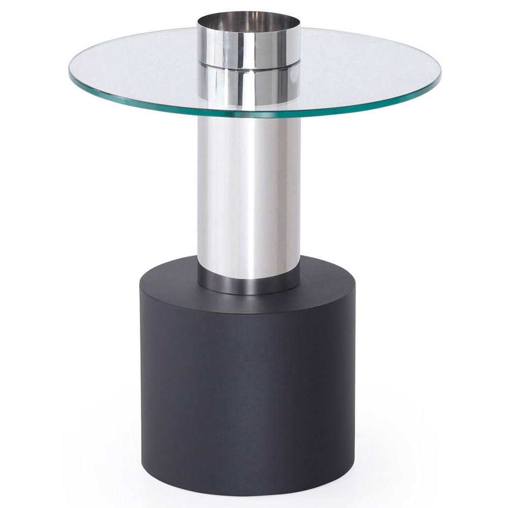 Clear Glass End Table with Stainless Steel and Black Base I24122
