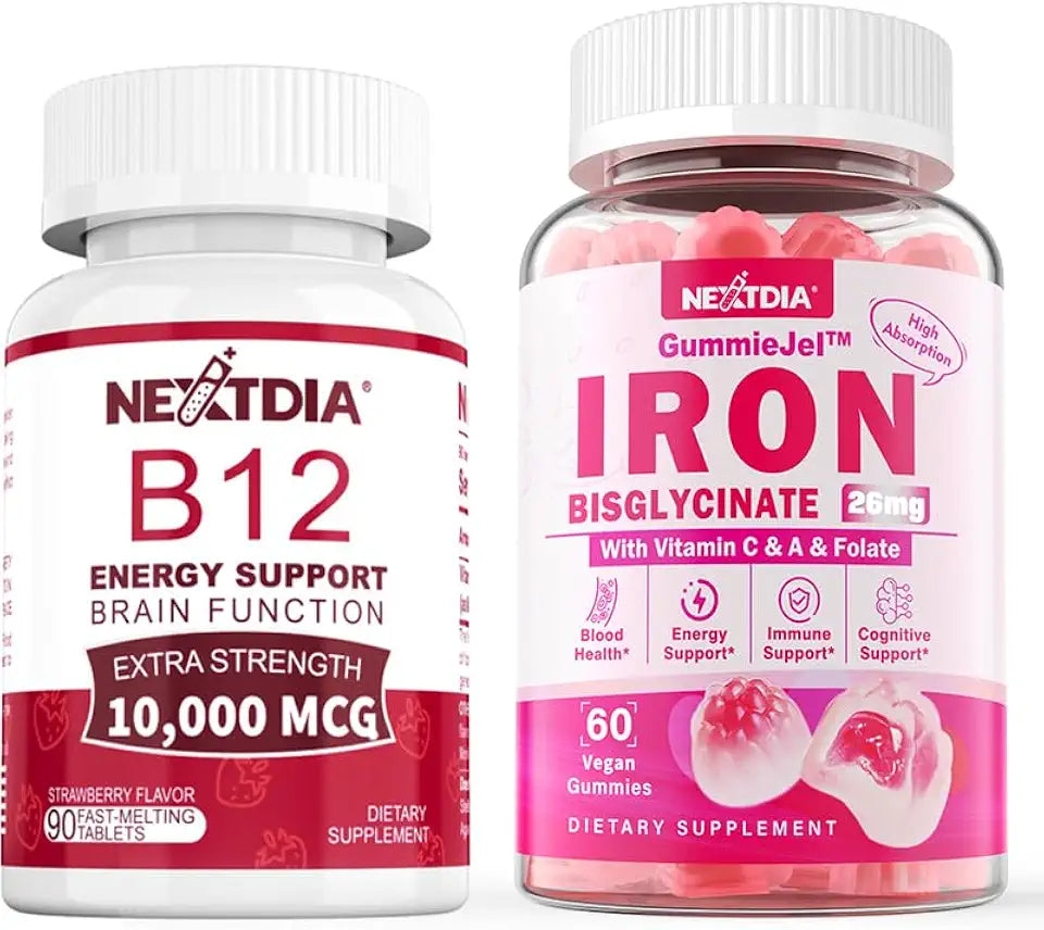 B12 Vitamins 10,000 mcg 2 Pack + Vegan Iron Gummies 1 Pack J7510